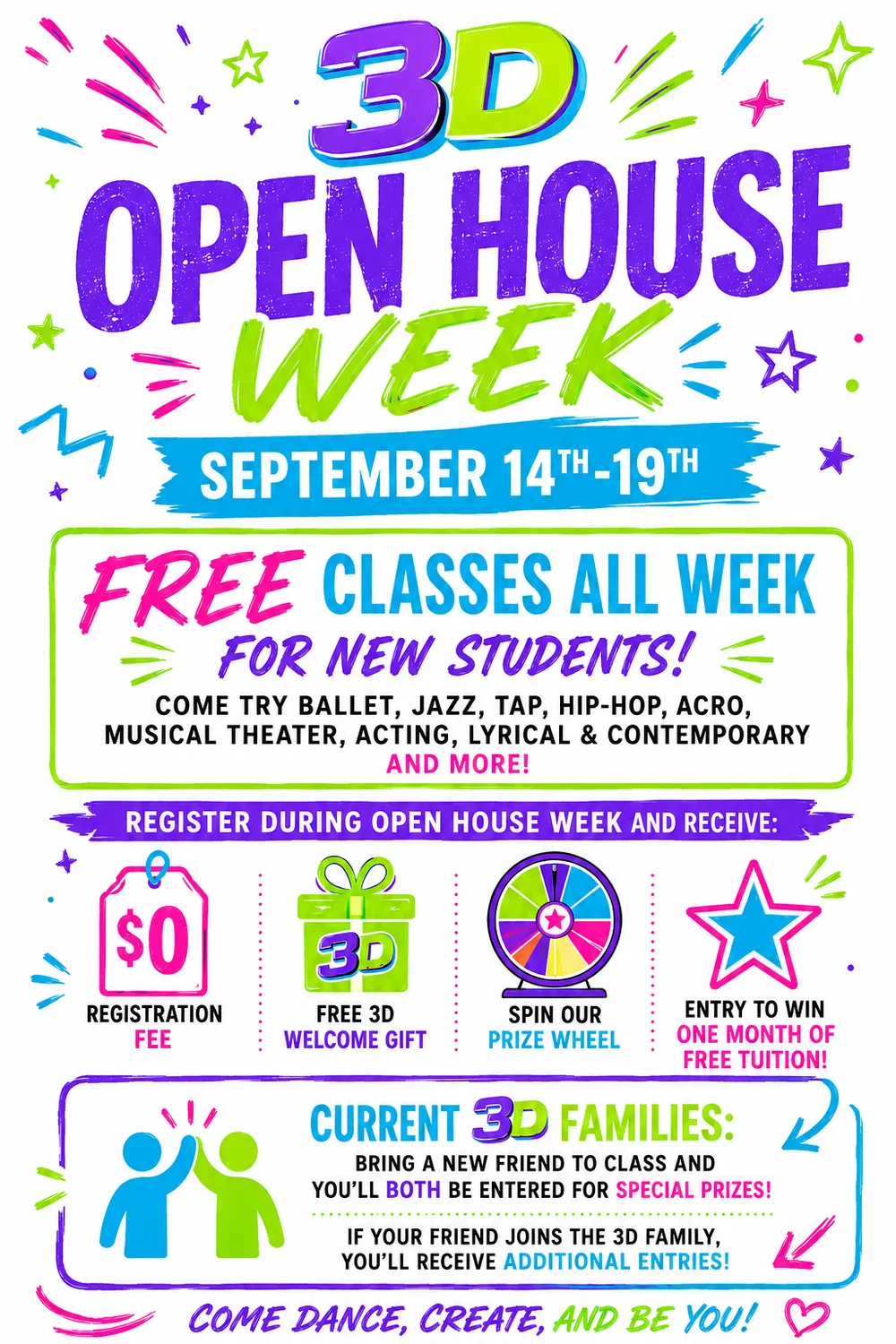 3D Motion Dance Center - 3D Open House Week, free classes all week September 14th through 19th